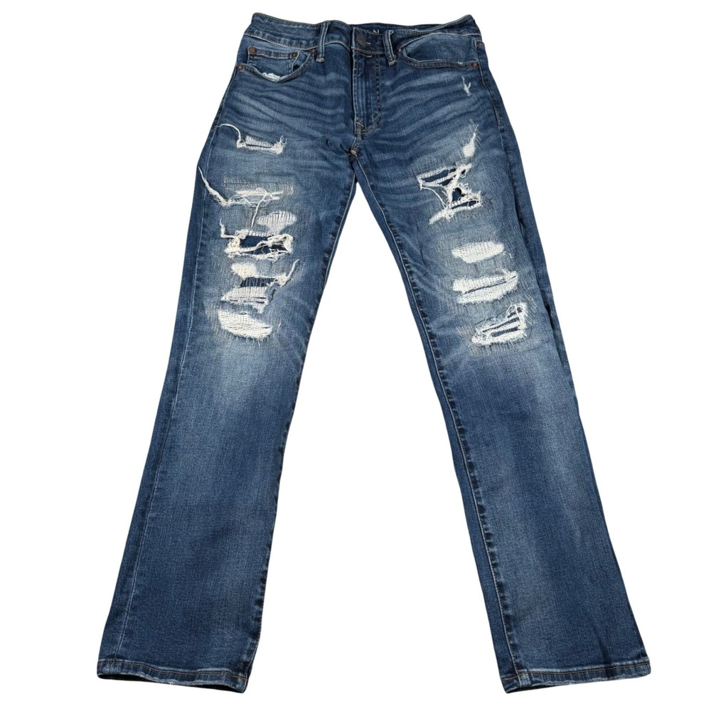 American Eagle Slim Jean Women 29x30(FIT 28x28) Blue Distress Next Level Airflex
